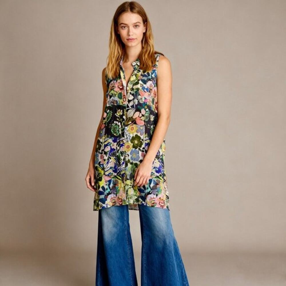 Johnny Was Chelsea Xanthe Silk Floral Print Tunic Top Shirt Sz XL~NWT